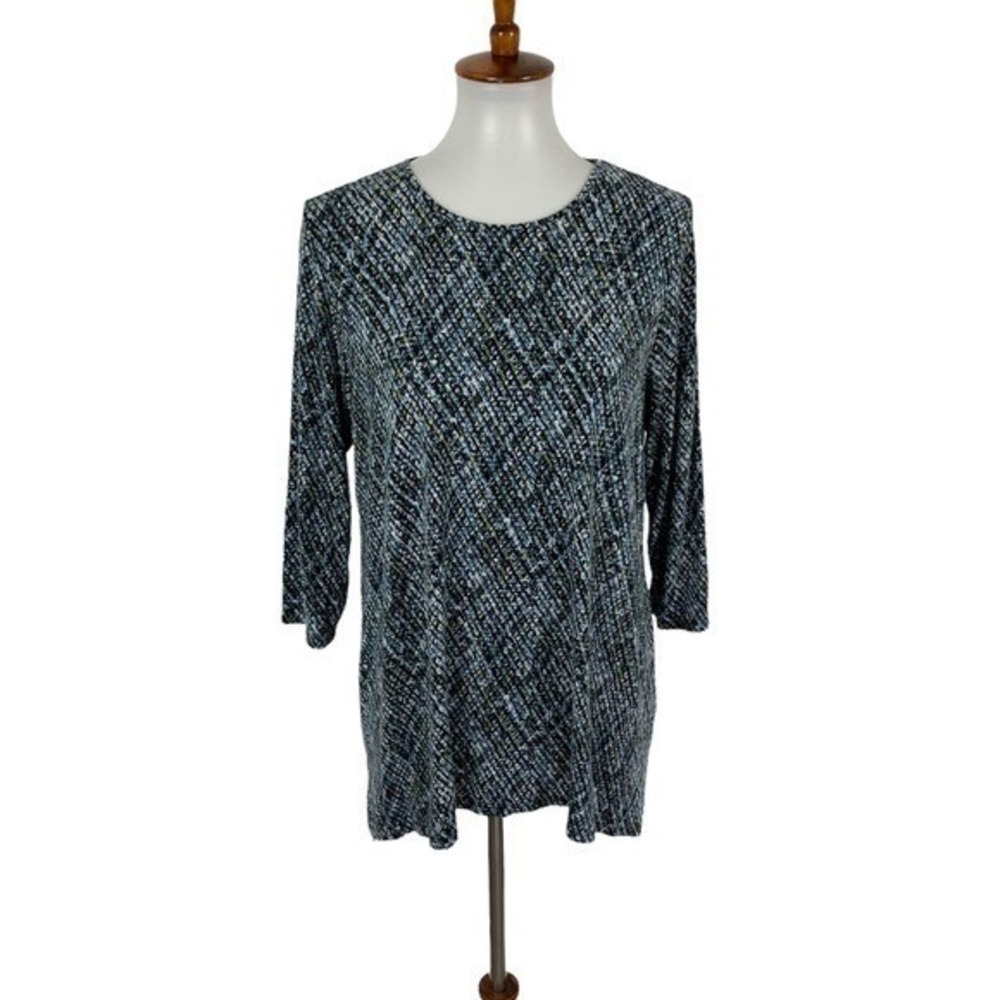 J‎ Jill Top Medium Petite Blue 3/4 Sleeve Knit Essentials